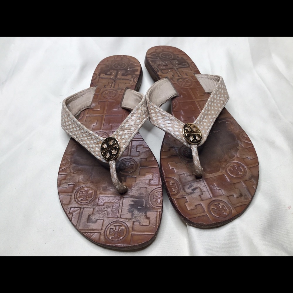 Tory Burch Snakeskin Dot Flip Flops Sandals - 8